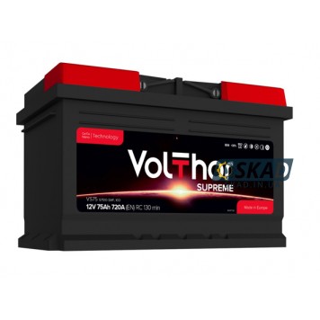 VOLTHOR Supreme VS75 75Ah +R EN720A 12V (57510 SMF) Автомобильный аккумулятор